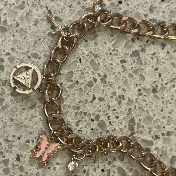 Guess Gold and Pink Necklace with Charms - Picture 1 of 4
